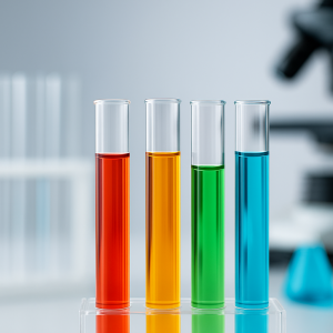 Tubos de laboratorio con líquidos de colores para análisis clínicos