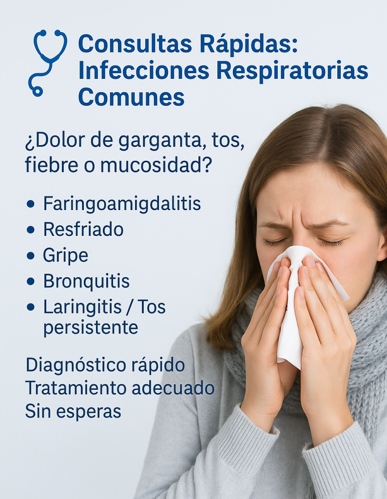 Mujer con resfriado valorada en consulta rápida por infecciones respiratorias en la Clínica Dr. Farid.