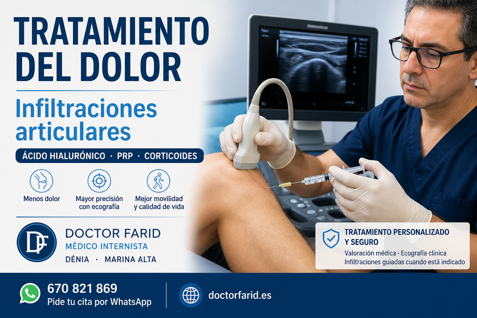 Tratamiento del dolor con infiltraciones de rodilla guiadas por ecografía en Dénia – Doctor Farid